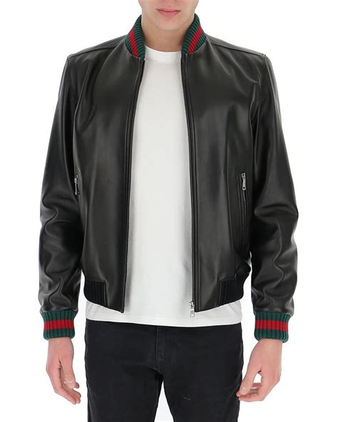 gucci men's black leather jacket logo|vintage Gucci leather jacket men's.